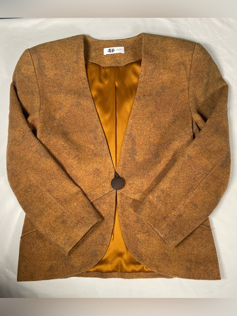 VTG Girdear Brown Wool Melange Tailored Blazer Jacket Collarless Structural Sz M